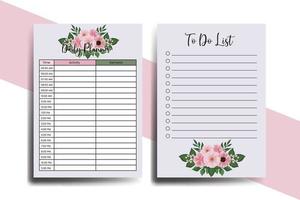 Planner To Do List Zinnia and Peony Flower Design Template vector