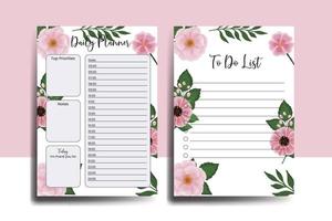 Planner To Do List Zinnia and Peony Flower Design Template vector