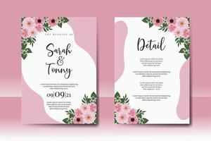 Wedding invitation frame set, floral watercolor Digital hand drawn Zinnia and Peony flower design Invitation Card Template vector