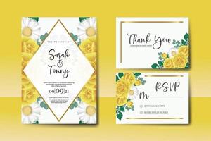 Wedding invitation frame set, floral watercolor Digital hand drawn Yellow Rose flower design Invitation Card Template vector