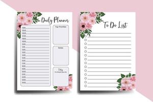 Planner To Do List Zinnia and Peony Flower Design Template vector