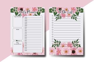 Planner To Do List Zinnia and Peony Flower Design Template vector