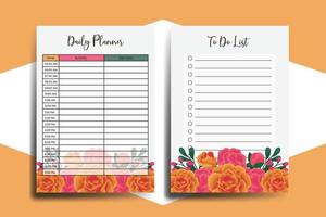 Planner To Do List Orange Rose Flower Design Template vector