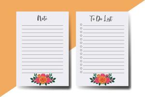 To do list Planner template Orange Rose Flower Design vector