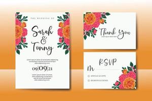 Wedding invitation frame set, floral watercolor Digital hand drawn Orange Rose flower design Invitation Card Template vector