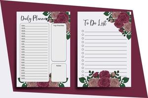 Planner To Do List Maroon Rose Flower Design Template vector