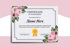 Certificate Template Zinnia and Peony flower watercolor Digital hand drawn vector