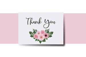 Thank you card Greeting Card Zinnia and Peony flower Design Template vector