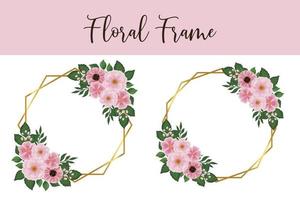 Floral Frame Zinnia and Peony flower Design Template, Digital watercolor hand drawn vector