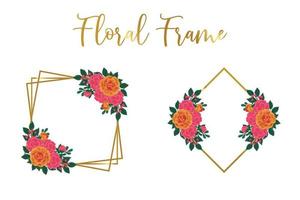 Floral Frame Orange Rose flower Design Template, Digital watercolor hand drawn vector