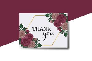 Thank you card Greeting Card Maroon Rose Flower Design Template vector