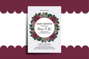 Baby Shower Greeting Card Maroon Rose Flower Design Template vector