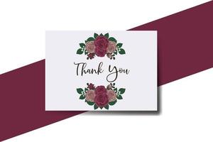 Thank you card Greeting Card Maroon Rose Flower Design Template vector