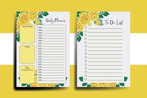 Planner To Do List Yellow Rose Flower Design Template vector