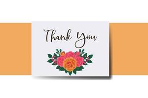 Thank you card Greeting Card Orange Rose Flower Design Template vector