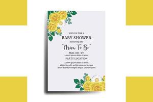 Baby Shower Greeting Card Yellow Rose Flower Design Template vector