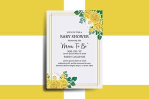 Baby Shower Greeting Card Yellow Rose Flower Design Template vector