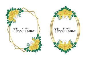 Floral Frame Yellow Rose flower Design Template, Digital watercolor hand drawn vector