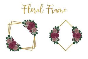 Floral Frame Maroon Rose flower Design Template, Digital watercolor hand drawn vector