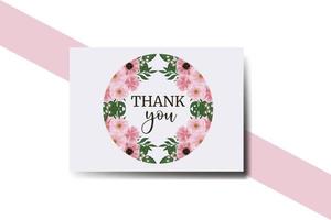Thank you card Greeting Card Zinnia and Peony flower Design Template vector