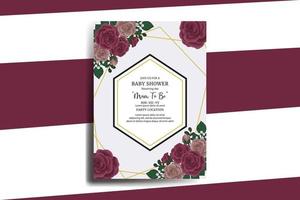 Baby Shower Greeting Card Maroon Rose Flower Design Template vector