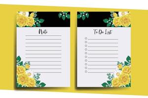 To do list Planner template Yellow Rose Flower Design vector