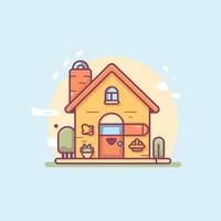 Cute kawaii house chibi  mascot vector cartoon style