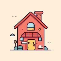 Cute kawaii house chibi  mascot vector cartoon style