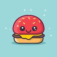 Cute Yummy kawaii burger chibi  mascot vector cartoon style