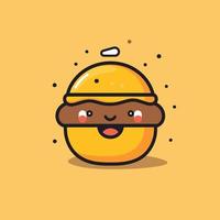 Cute Yummy kawaii burger chibi  mascot vector cartoon style