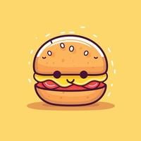 Cute Yummy kawaii burger chibi  mascot vector cartoon style