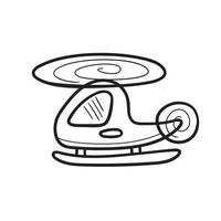 Helicopter in doodle sketch lines. Cartoon childish style. Hand drawn vector illustration isolated on white.