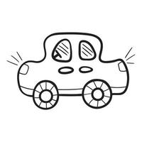 Cute car in doodle sketch lines. Cartoon childish style. Hand drawn vector illustration isolated on white.
