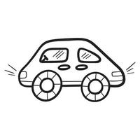 Cute car in doodle sketch lines. Cartoon childish style. Hand drawn vector illustration isolated on white.