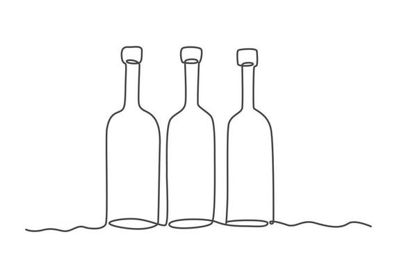 wine bottle continuous line drawing.