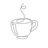 hot coffee cup continuous line drawing. vector