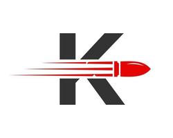 Letter K Shooting Bullet Logo With Concept Weapon For Safety and Protection Symbol vector