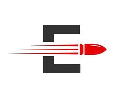 Letter E Shooting Bullet Logo With Concept Weapon For Safety and Protection Symbol vector
