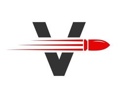 Letter V Shooting Bullet Logo With Concept Weapon For Safety and Protection Symbol vector