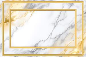 Rectangle gold frame on white marble background. photo