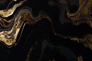lujo resumen antecedentes líquido negro y oro mármol textura. ai generado foto