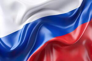 blanco, azul y rojo fondo, ondulación el nacional bandera de Rusia, saludó un muy detallado de cerca. ai generado foto