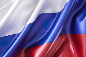 white, blue and red background, waving the national flag of Russia, waved a highly detailed close-up. photo