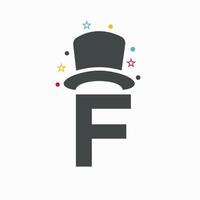 Letter F Magic Hat Logo Design. Magician Symbol Vector Template