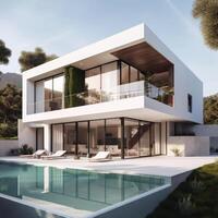 Modern villa. Real estate. Illustration AI Generative photo