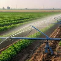 irrigación sistema en funcional riego de agrícola plantas ilustración ai generativo foto