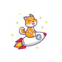 shiba inu riding rocket illustration vector design