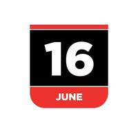 16 junio calendario fecha vector icono. dieciséis junio letras.
