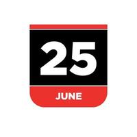 25 junio calendario fecha vector icono. 25 junio letras.