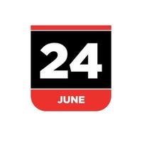 24th june Calendar date vector icon. 24 june lettering.